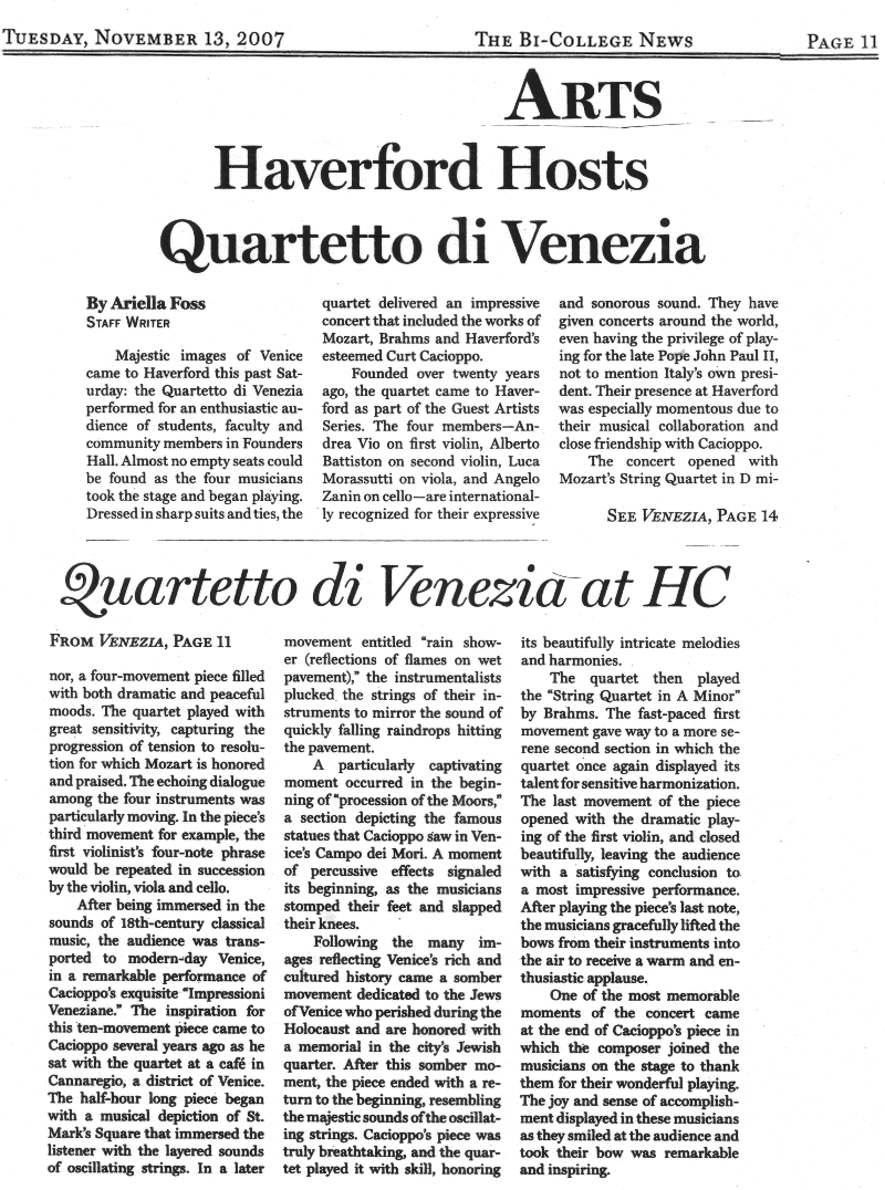 Haverford Host Quartetto di Venezia